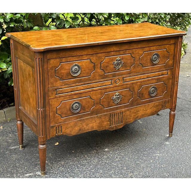 Baker Furniture Company Baker Furniture Company Louis XVI Style 2 Drawer Walnut Commode Dresser For Sale - Image 4 of 12