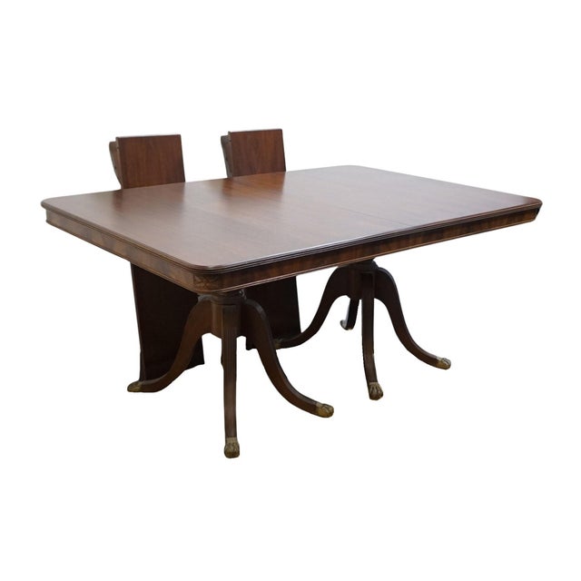 Vintage Antique Solid Mahogany Traditional Duncan Phyfe Style 114" Double Pedestal Dining Table For Sale - Image 10 of 10