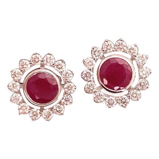 Diamond Ruby Earrings 14k Gold 2.07 TCW Certified For Sale