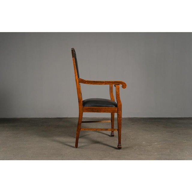 Brown Art Nouveau Armchair in Oak and Leather For Sale - Image 8 of 17