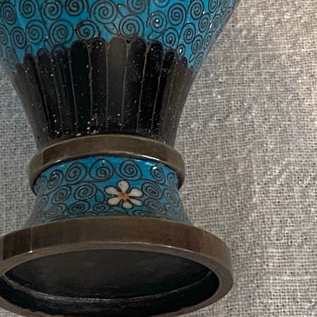 Antique Intricate Scroll and Floral Design Chinese Cloisonné Turquoise Vase For Sale - Image 12 of 12