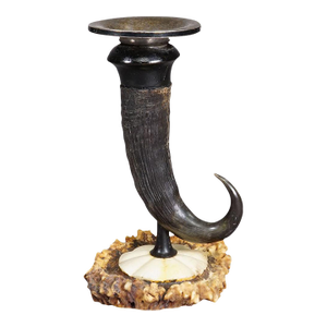 Antique Candle Stick With Real Chamois Horn, Circa 1900s