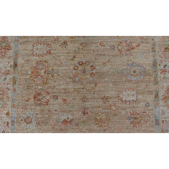 2020s Turkish Oushak Floral Design With Color on a Taupe Field and Ivory Border 5'0 X 6'10 For Sale - Image 5 of 12