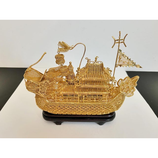 Gold Dragon Boat on Stand, C1950 For Sale - Image 6 of 12