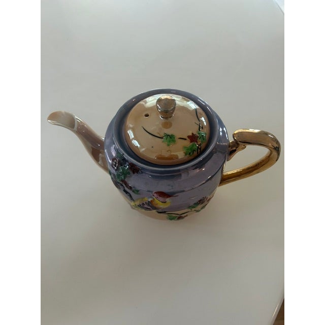 Ceramic Vintage Japanese Lusterware Tea Set With Bird Design Handpainted Collectible - 18 pcs For Sale - Image 7 of 7
