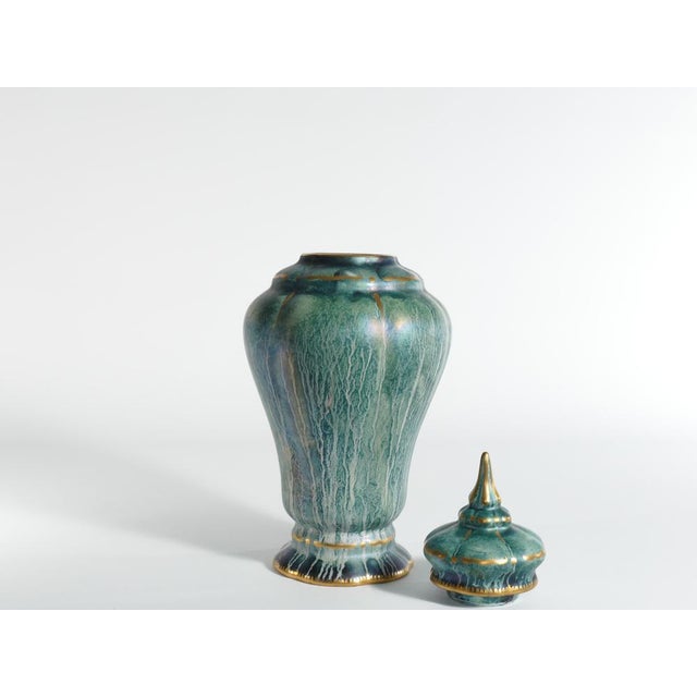 Ceramic Art Deco Green Lustre Glaze Lidded Vase by Josef Ekberg for Gustavsberg, 1920s For Sale - Image 7 of 17