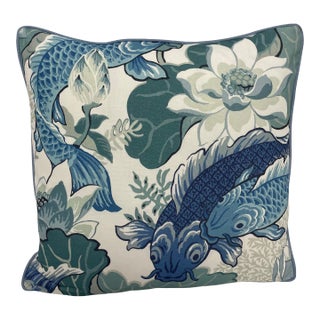 Carole Fabrics Playing Koi in Nile Blue Pillow For Sale