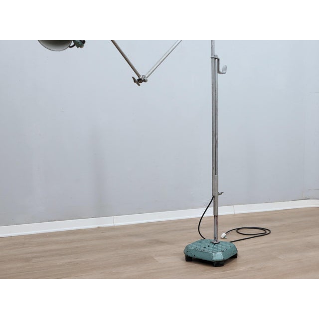 Industrial Adjustable Floor Lamp in Green Hammertone, 1960s For Sale - Image 4 of 12