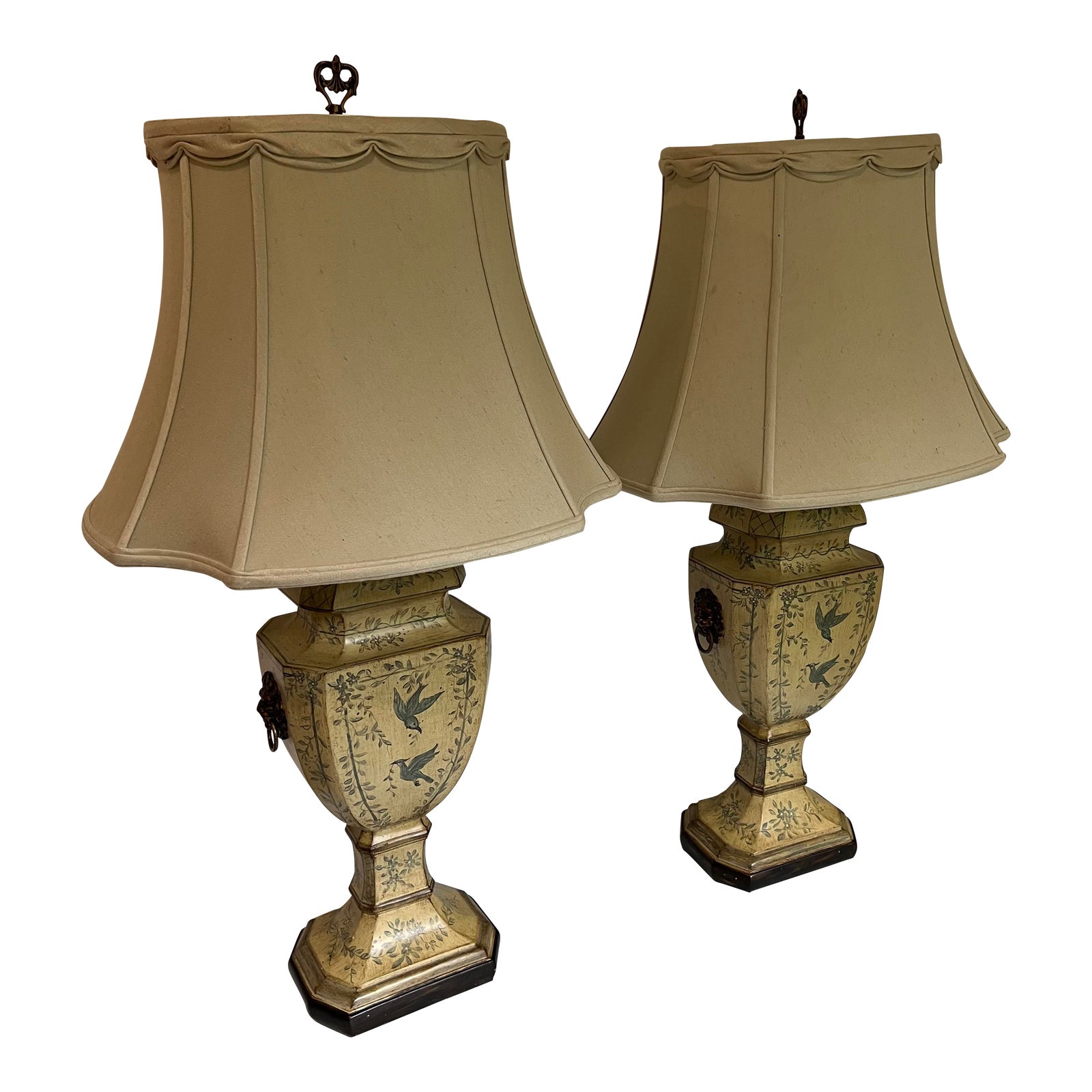 Vintage Bradburn Gallery Hand Painted Weighted Tole Table Lamps a Pair