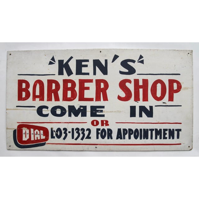 1950s Circa 1950s Ken's Barber Shop Sign For Sale - Image 5 of 5