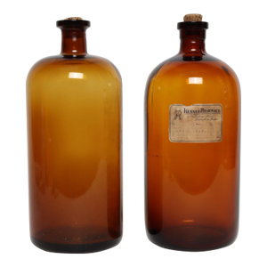 Set of Two Vintage Amber Glass Apothecary Bottles by Owens-Illinois Glass Co.