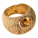 Vintage 18k Gold Citrine Bezel Dome Wide Band Ring, Size 6.75 For Sale
