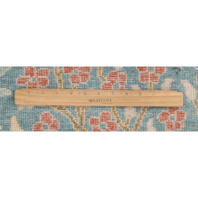 Blue Peacock Birds Garden Scene Soft Hand Knotted Hand Spun Wool Rug 9x12Ft. For Sale - Image 16 of 18