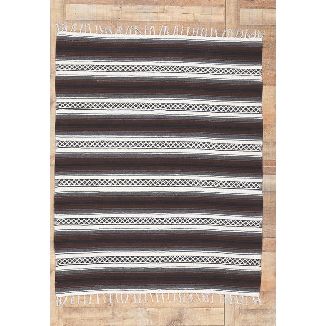 Vintage Striped Indian Kilim Rug - 04'09 X 05'11 For Sale - Image 9 of 9