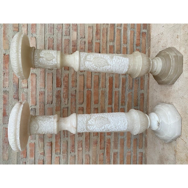 Late 19th Century Italian Empire Carved Carrara Marble Pedestal Tables, 1890s, Set of 2 For Sale - Image 5 of 18