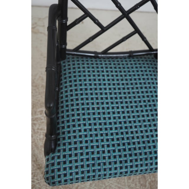 Pair of Ebonized Chinese Chippendale Faux Bamboo Dining Arm Chairs For Sale In Philadelphia - Image 6 of 18