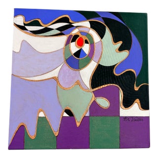 Vintage Arlene Voelker Signed Geometric Abstract Painting For Sale
