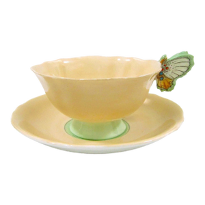 1940s Paragon Peach and Green Butterfly Handle Teacup and Saucer