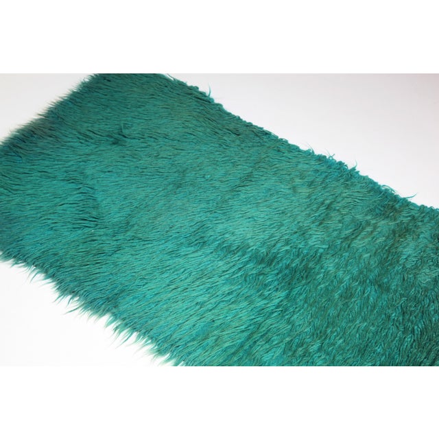 Textile Late 20th Century Rare Filikli Rug Woven From Ankara Goat Filik Hair – Anatolia HandmadeTurquoise Rug -2' 2'' X 7' 4'' For Sale - Image 7 of 9