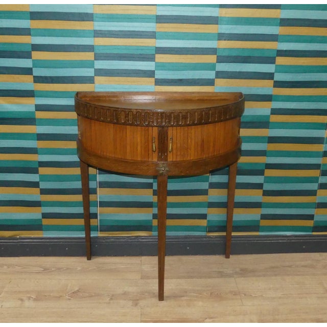 Vintage Demi-Lune Console Table with Mini Chest of Drawers and Slatted Roll-Up Doors, 1970s For Sale - Image 15 of 15