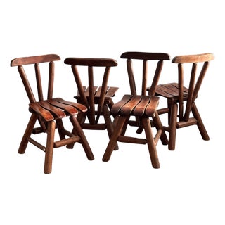 1960s Vintage Brutalist Wabi-Sabi Wood Dining Chairs, Set of 4 For Sale
