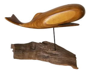 1980s Vintage Hand-Carved Wood Whale Sculpture