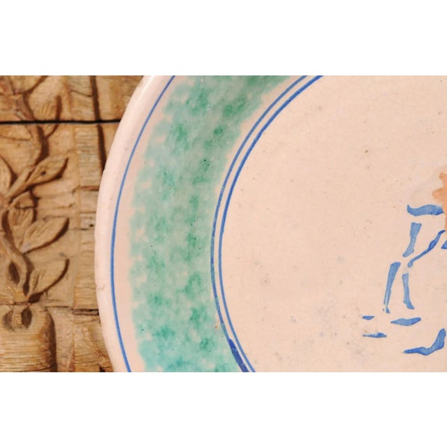 1910s Northern Italian Pottery Platter with Blue Deer Motif and Weathered Patina For Sale - Image 11 of 13