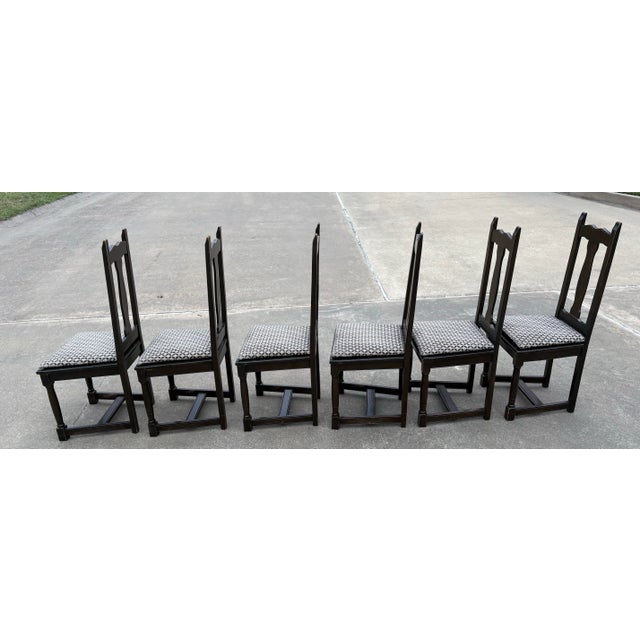 Early 20th Century Vintage French Country Dark Oak Dining Chairs - Set of Six For Sale - Image 5 of 11