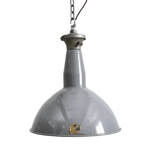 Industrial Grey Dome Pendant Light by Benjamin Crysteel, 1950s For Sale