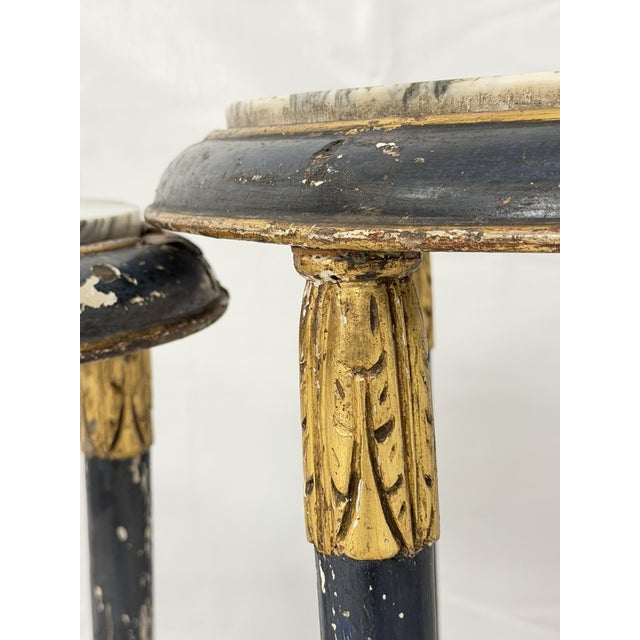 Early 20th Century French Louis XVI Style Painted Giltwood Marble Top Guéridon Tables, Set of 2 For Sale - Image 16 of 18