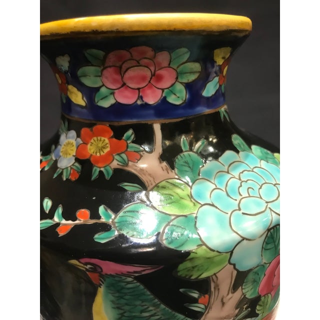 Vintage Large Chinoiserie Asian Vase Famille Bird Flower Butterfly For Sale - Image 11 of 12