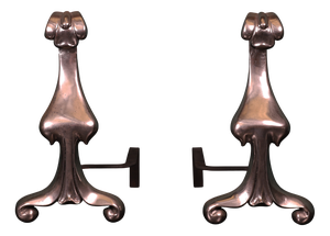 Antique Art Nouveau Polished Steel Fire Dogs, 1900, Set of 2
