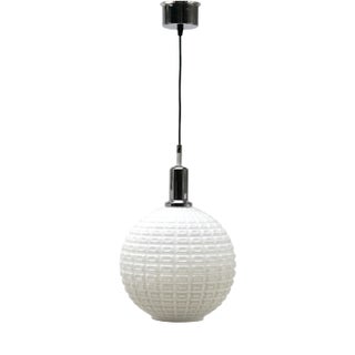 Mid-Century Scandinavian Pendant Light with Optical Opaline Shade For Sale
