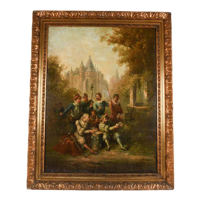 Antique Framed Signed Carlo Rossi Merriment in the Garden Oil on Canvas For Sale