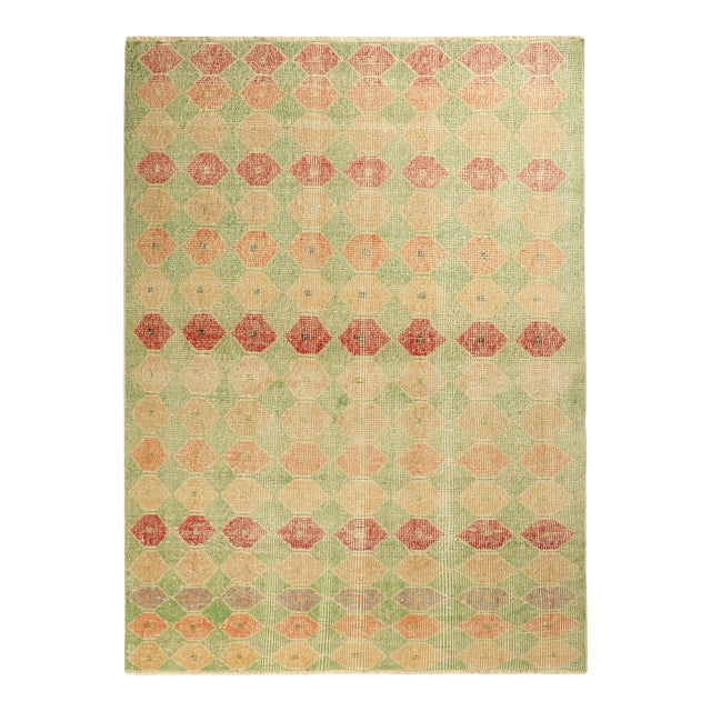 Vintage Zeki Müren Rug in Green With Colorful Geometric Pattern From Rug & Kilim For Sale