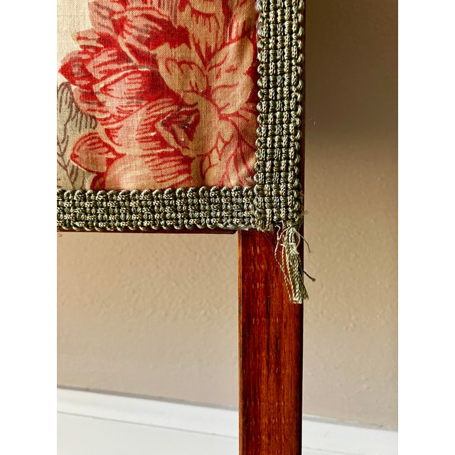 Antique Victorian Two-Panel Floral Fabric Folding Floor Screen With Finials For Sale - Image 15 of 18