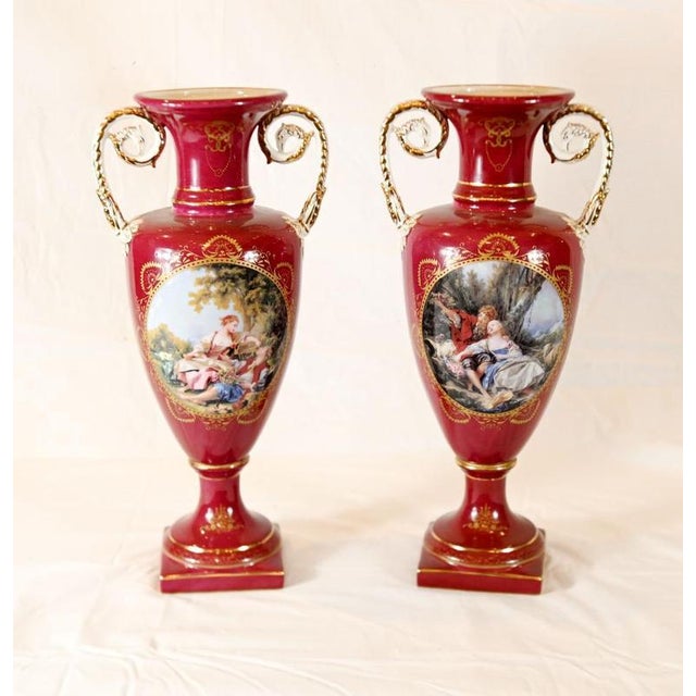 Porcelain Amphora Urns in the style of Sevres, Set of 2 For Sale - Image 7 of 7