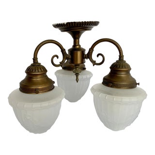 Vintage Lavery & Co. Art Deco Frosted Glass Light Fixture For Sale