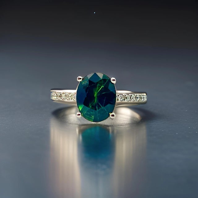 Traditional Sapphire Diamond Ring 14k White Gold 2.8 TCW Certified, Size 5 For Sale - Image 3 of 11