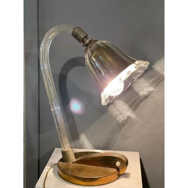 Table lamp in murano glass and brass, produced by the Barovier company in 1933, reflecting the Deco style of the time. Up...