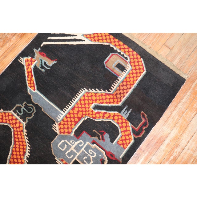 Art Deco Vintage Tibetan Scatter Carpet - 3'2" x 5'3" For Sale - Image 3 of 7