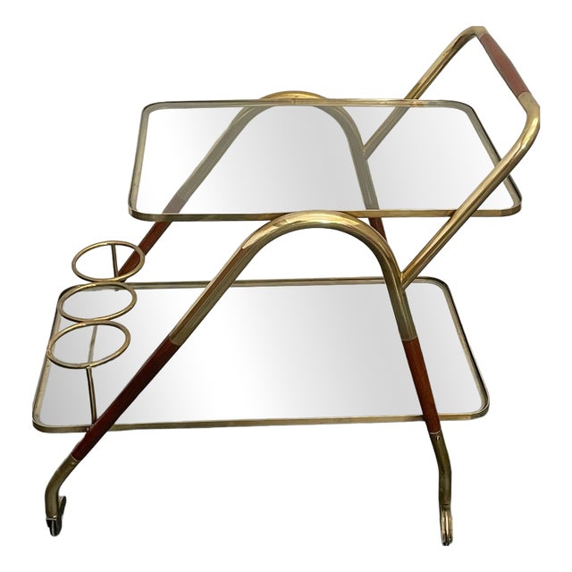 Brass and Wood Bar Trolley by Cesare Lacca, 1950s For Sale