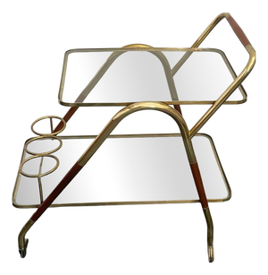 Brass and Wood Bar Trolley by Cesare Lacca, 1950s
