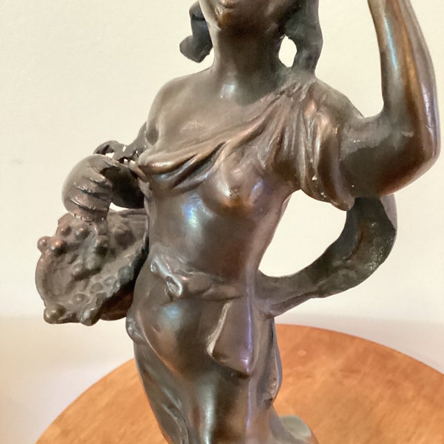 Antique Victorian Period Italian Bronze Sculpture of a Walking Girl W/Fruit Basket Circa 1900 For Sale In Chicago - Image 6 of 12