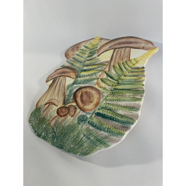 A very unique hand crafted and painted Italian Fern and Mushroom shaped Majolica Decorative Trivet or Wall Decor, circa...