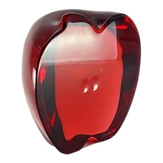 Baccarat Crystal Signed Apple Half Paperweight (Rare Red/Ruby Color) Vintage For Sale