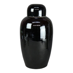 Large Vintage Chinese High Glaze Black Pottery Temple Jar C1930
