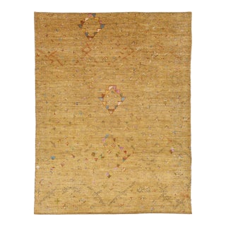 Hand-Knotted Wool Area Rug - Golden Ochre Modern Moroccan Style For Sale