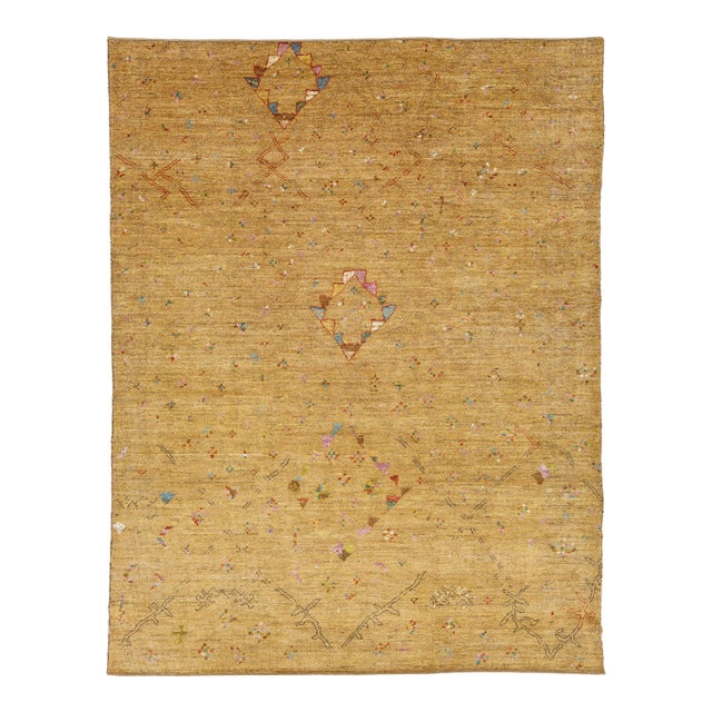 Hand-Knotted Wool Area Rug - Golden Ochre Modern Moroccan Style For Sale