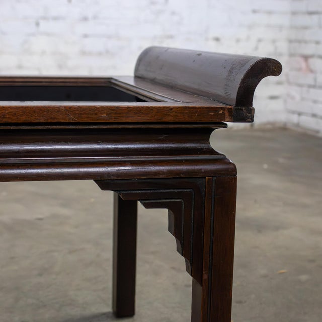 Mid 20th Century Early to Mid-20th Century Chinese Chippendale Petite Coffee Table Walnut With Black Glass Inset Top For Sale - Image 5 of 18